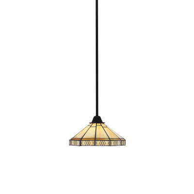 Paramount Stem Hung Pendant Shown In Matte Black Finish With 10" Mission Art Glass