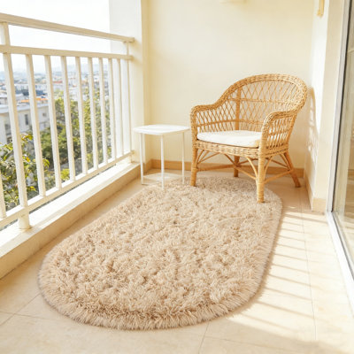 Soft Fluffy Area Rug for Bedroom, Camel Fuzzy Shaggy Oval Throw Rugs for Bedside, Non-Slip Cozy Plush Shag Carpet for Kids Room Nursery Dorm Living Room, 2.6 x 5.3 Feet