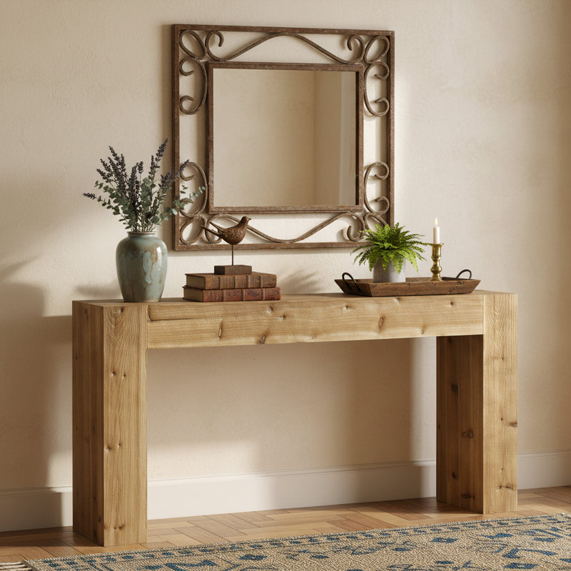 63-Inch Solid Wood Console Table, Light Wood