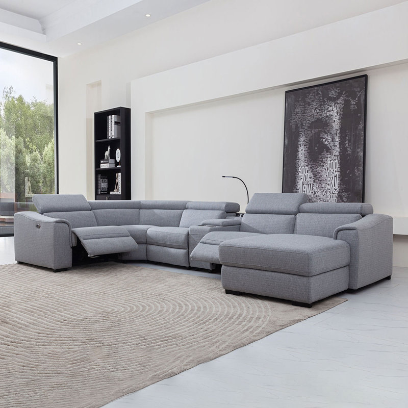 Ashonda 6 - Piece Upholstered Power Reclining Sectional Available in two colors, Light Gray Microfiber/Microsuede