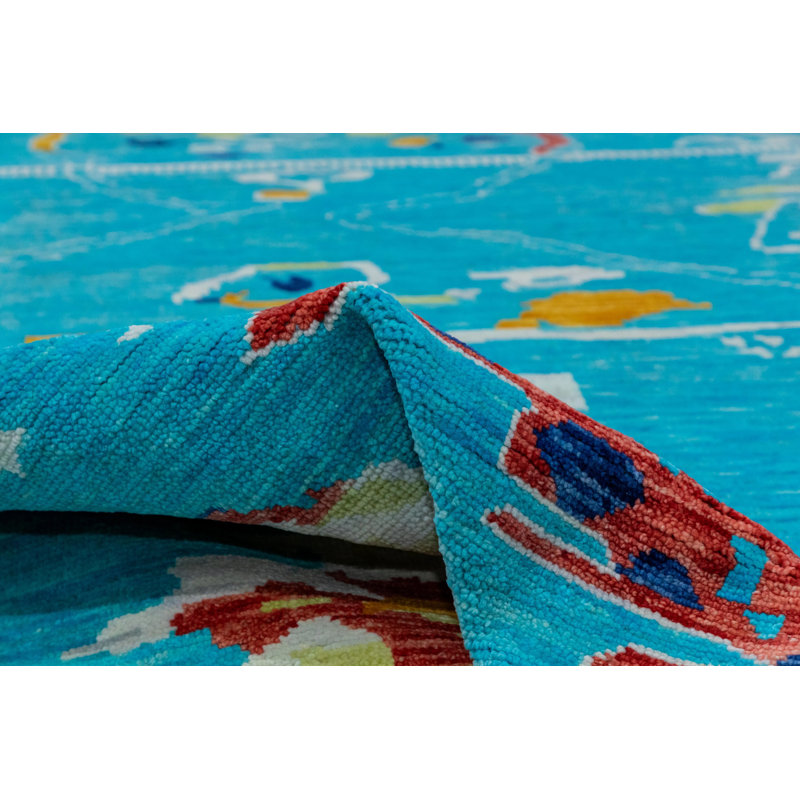 9' X 12' TURQUOISE Quality Wool New Handmade Modern Transitional Rug #I-1305