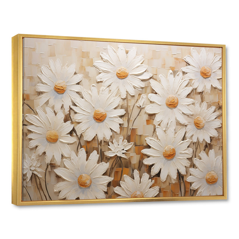 Champ de marguerites blanches élégantes V, Cadre flottant doré, L 20 po x H 12 po x P 1 po