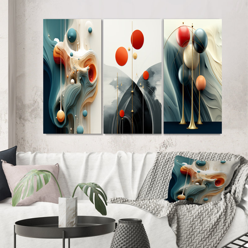 Otherworldly Multiverse Blessings Organic Retro - Minimalism Art Set Of 3 Pieces, Toile tendue, H 28 po x l 36 po