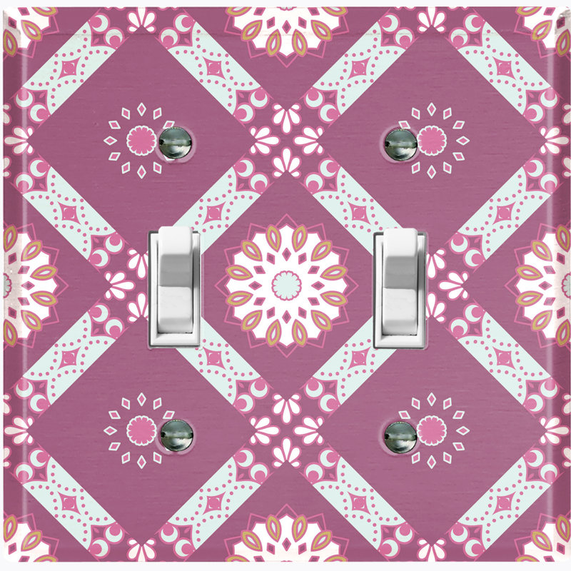 Mandala de fleurs rose vif à 2 bandes avec interrupteur à bascule et plaque murale