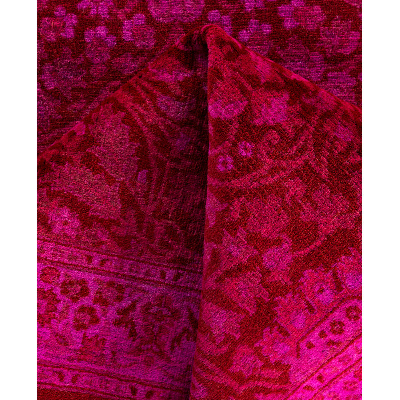 Tapis de couloir rose en laine noué à la main Bussard 2 pi 6 po x 6 pi 2 po