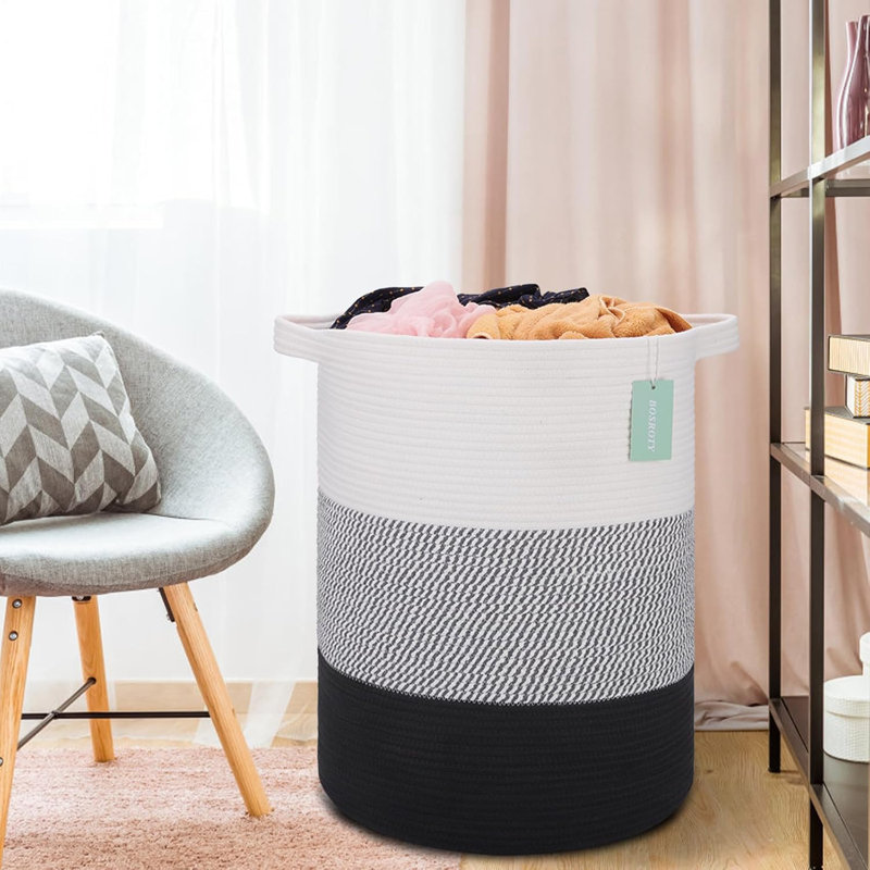 Large Woven Cotton Rope Storage Basket - Multi-Purpose Laundry Hamper, Nursery Basket & Toy Organizer - Sturdy Handmade Blanket Bin With Reinforced Handles For Home Decor