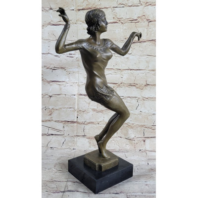 Selso Chiparus Art Deco Dancer Girl Bronze Figure Statue Sculpture On Marble Base 16 Inches X 10 Inches