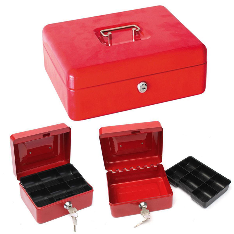 Boîte à espèces avec verrou clé, Rouge, H 3 po x l 8 po x P 6 po