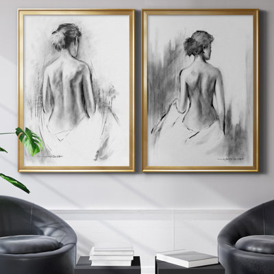 Soft Silhouette III - Matted and Framed Under Acrylic Glass, Set of 2, Large Living Room Wall Art