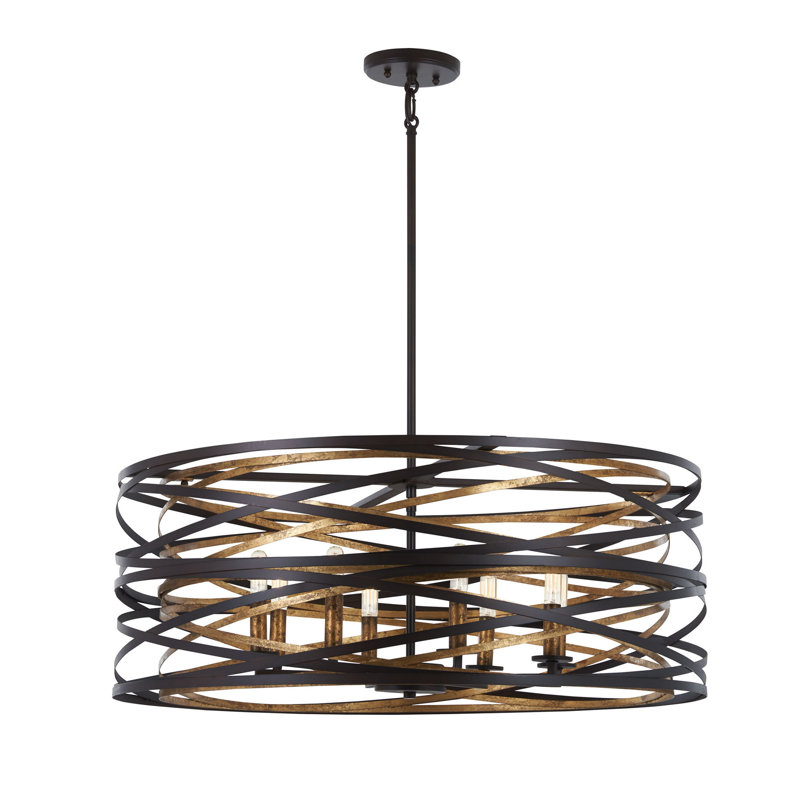 Vortic Flow 8 - Light Dark Bronze/Mosaic Gold Unique/Statement Pendant, 11" H x 30" W x 30" D