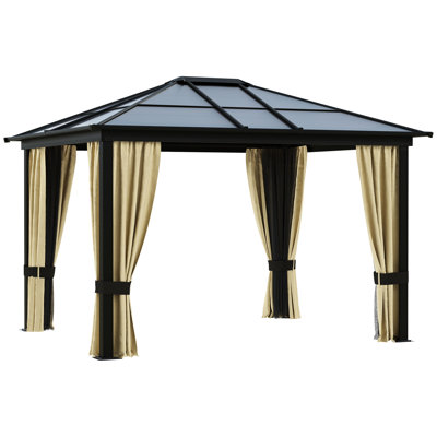 10' X 12' Gazebo With Polycarbonate Roof, Aluminum Frame For Patio Comfort 10X12 Canopy Roof & Frame, Good Lawn,