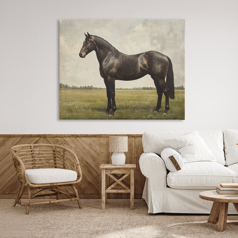 Toile espresso avec portrait de cheval, design par Petal Prints Design, H 36 po x l 48 po