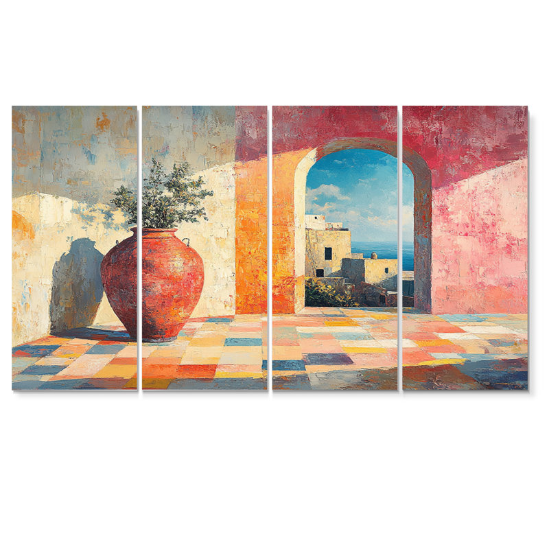 Rose Boho Pottery Sunrise Kiln - ensemble d'art mural Boho Pottery, H 32 po x l 64 po