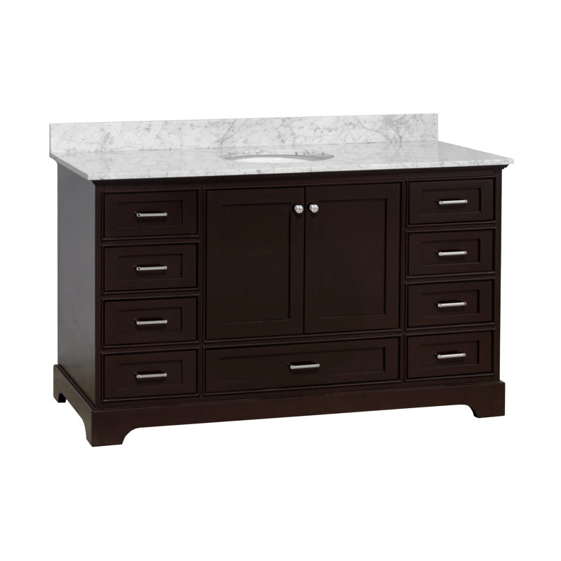 Ensemble de meuble-lavabo simple 60 po Larosa, Chocolat, Marbre de Carrare