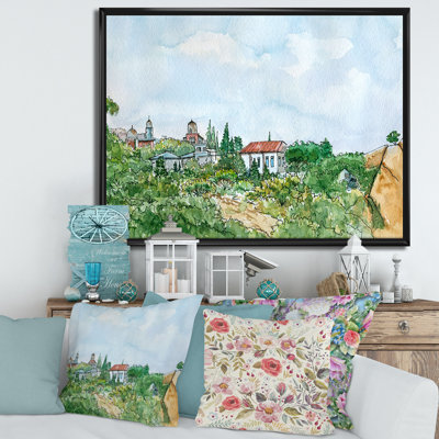" White House With Red Roof In The Countryside " Painting Print