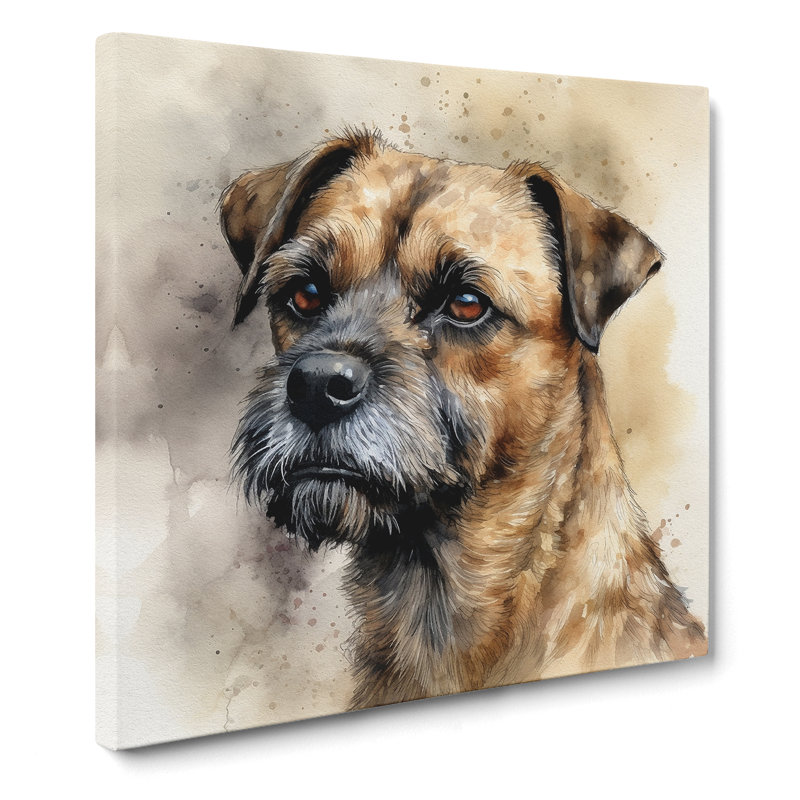 Border Terrier Watercolour No.1 - Square - Wrapped Canvas - Framed Print, 50cm H x 50cm W x 3cm D