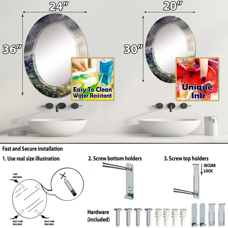 Miroir de salle de bain ovale mural, 30 po x 20 po