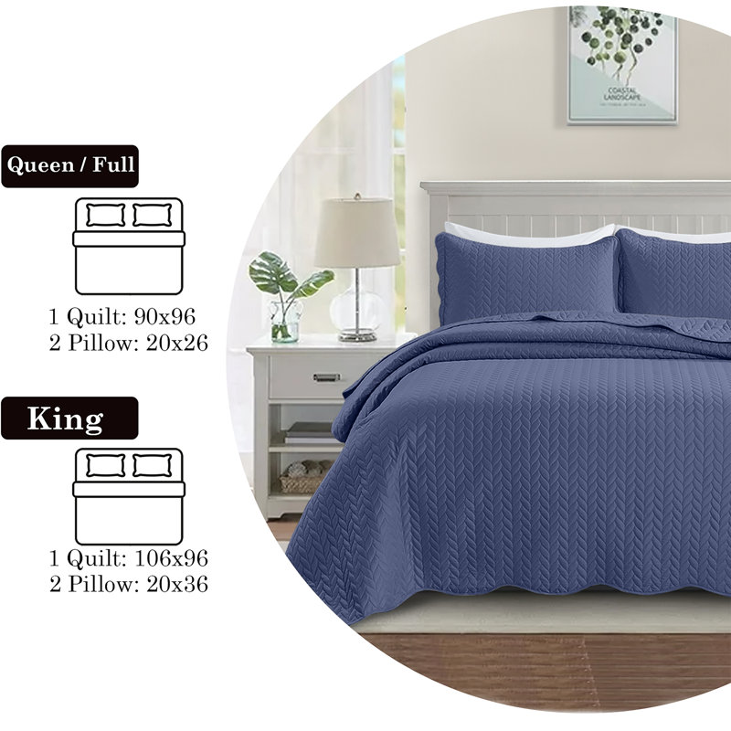 Ensemble couvre-lit en microfibre gaufrée Moonlight Leaf avec taies d'oreiller, Queen, NAVY