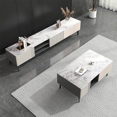 Modern minimalist rock slate coffee table TV stand