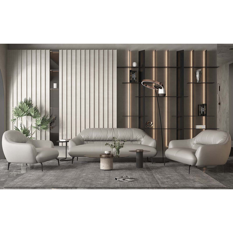 Aukai Contemporary 66"L Leather Upholstered Loveseat, Taupe Leather