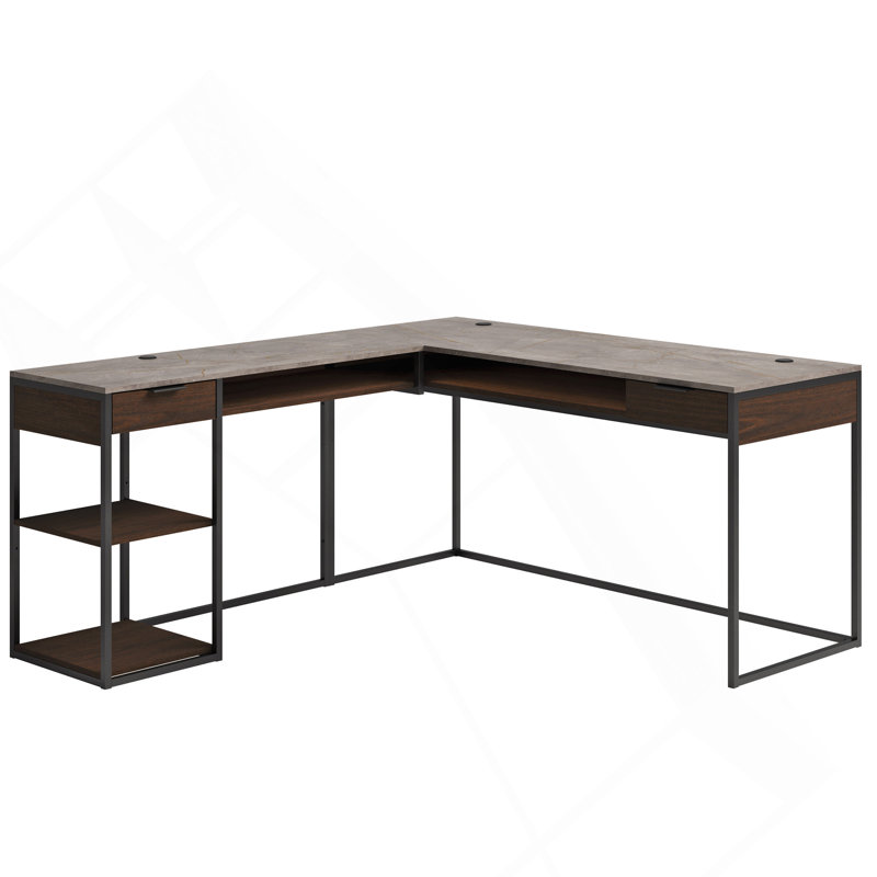 Bureau en L, finition brune