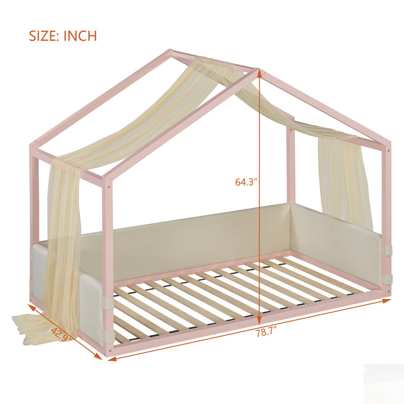 Lit à baldaquin avec revêtement en velours, auvent en gaze, cadre rembourré, assemblage facile pour les chambres à coucher et les chambres d'amis modernes