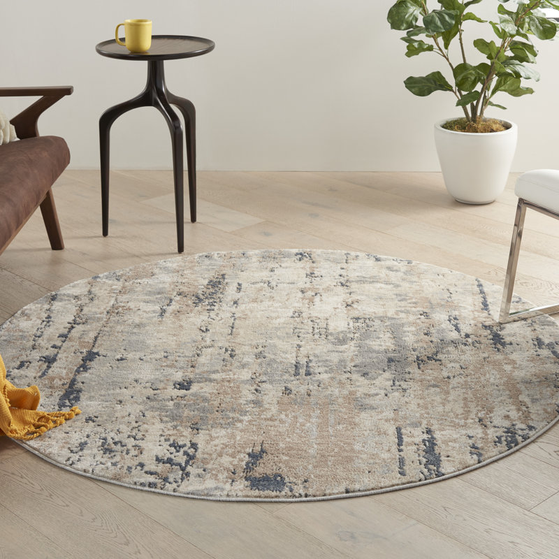 Tapis beige contemporain contemporain, Rond 4 pi