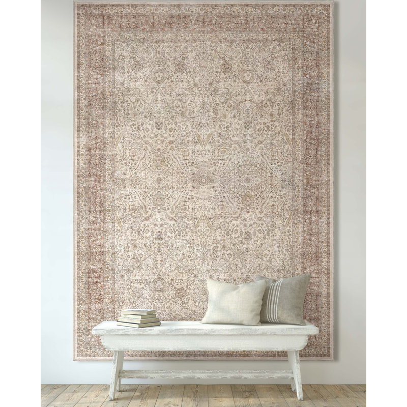 Tapis oriental beige botanique Ervin Isolde, Rectangle 9 pi 10 po x 13 pi