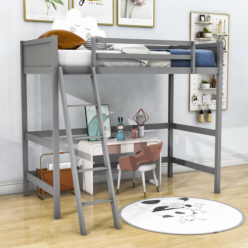 Dories Kids Twin Loft Bed, Gray