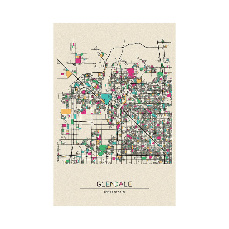 Glendale, Arizona City Map by Ayse Deniz Akerman - Wrapped Canvas Gallery-Wrapped Canvas Giclée, 30.48 cm H x 45.72 cm W