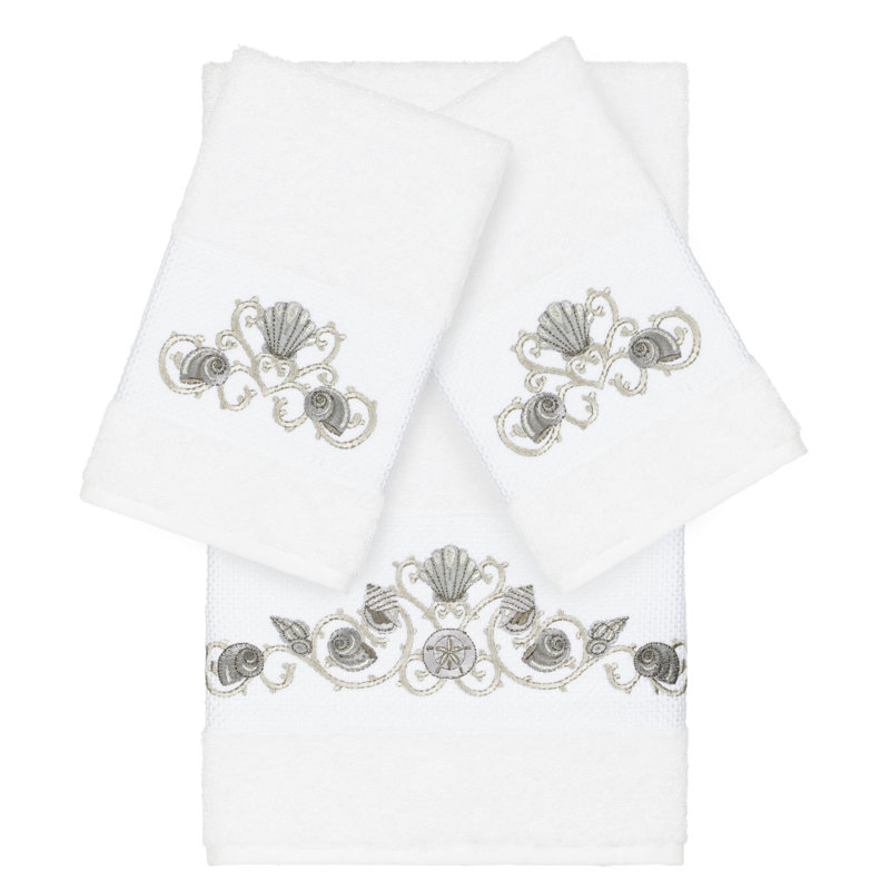 Bella Embellished Towel Set, White, 3 Piece Towel Set