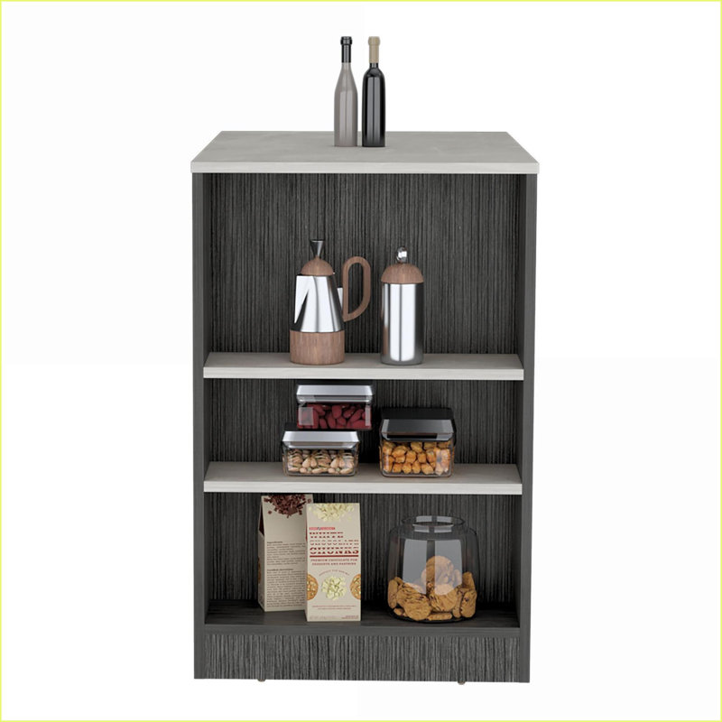 Îlot de cuisine avec 3 tablettes latérales, P 23,2 po x l 36,2 po | Moderne | Bois d'ingénierie, Gris