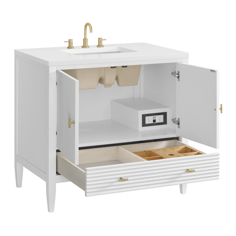 Myrrin 36'' W Single Vanity, Bright White, White Zeus, 8" Widespread