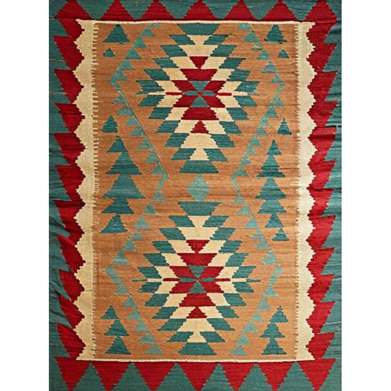 Tapis décoratif à motif tissé vert et orange, Rectangle 3 pi 11,24 po x 5 pi 10,87 po