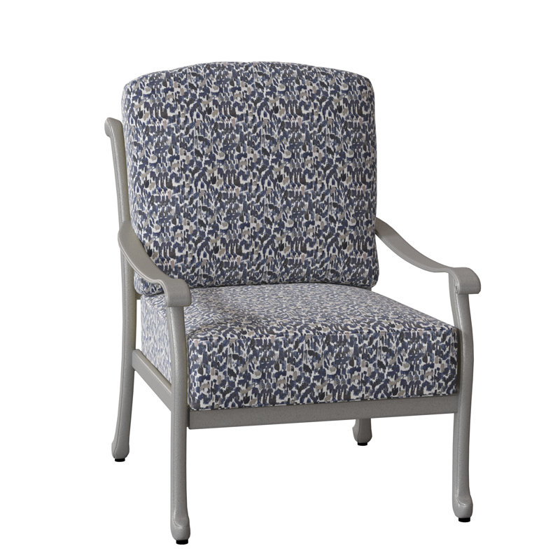 Casa Aluminum Outdoor Lounge Chair, Textured Black, Fairview Indigo Abstract Sunbrella®