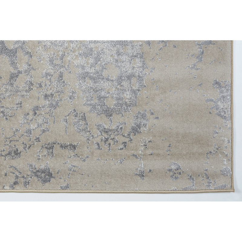 Tapis abstrait champagne / crème Lapoint, Rectangle 3 pi 11 po x 5 pi 7 po