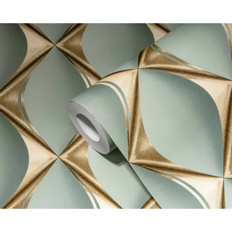 33' L x 21" W Wallpaper Roll, Black/Blue/Gold