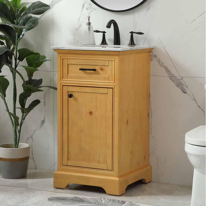 Hermes 19 " W Freestanding Standard Free Standing 1 Single Vanity Bathroom Vanity With Carrara Marble Top, Light Brown