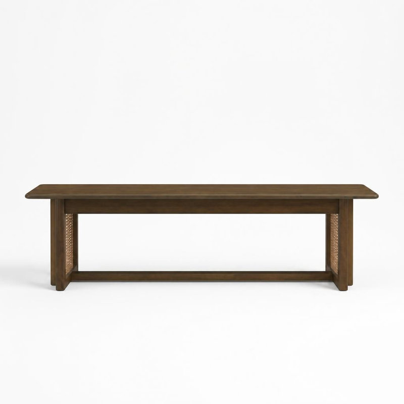 Banc d'intérieur robuste avec fabrication en bois massif durable et accents de tissage décoratif respirant, capacité de poids de 330 lb, siège confortable pour 2 personnes
