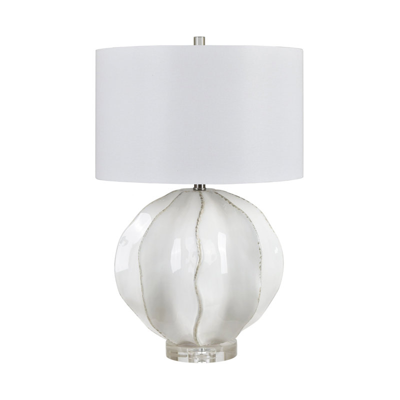 27.25" Crystal Table Lamp With White Shade