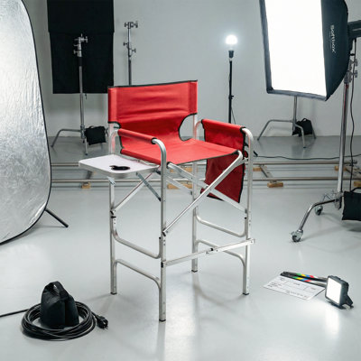 Folding Director Chair, Camping & Bar Height Chair with Side Table & Cup Holder, 250 lbs Capacity Foldable Stool