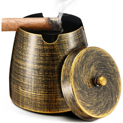Cendrier à cigare avec couvercle pour l'extérieur extérieur de la maison Patio, cendrier grand support coupe-vent, accessoires pour cigares cadeaux pour les hommes papa mari petit ami (très grand)