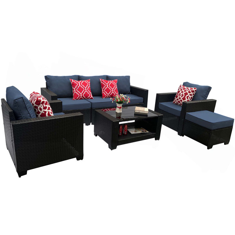 Ensemble de 7 pièces de canapé et de table basse d'extérieur de jardin, Bleu
