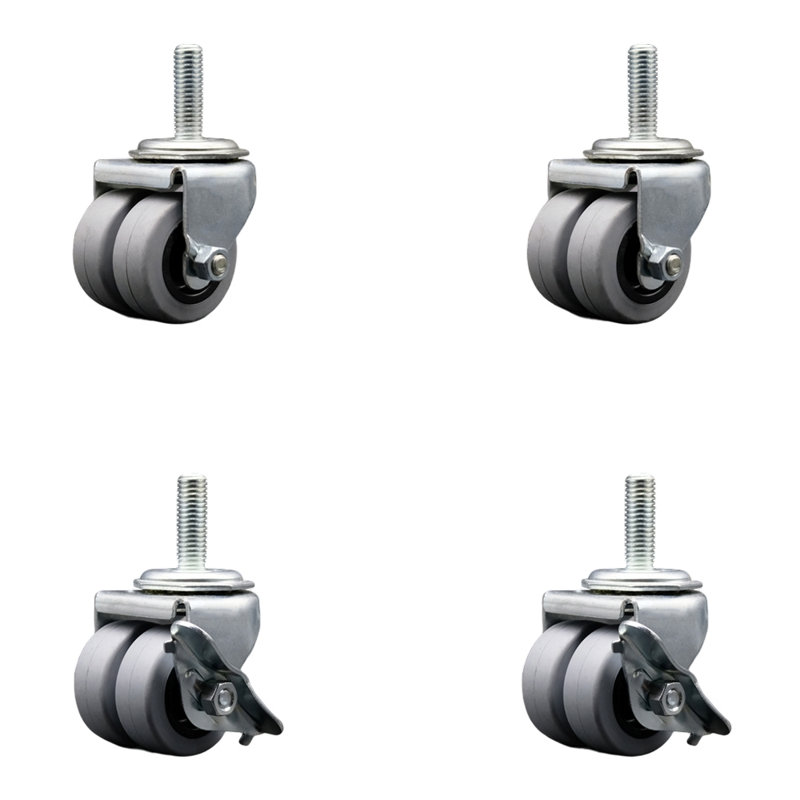 Low Profile Thermo Dual Threaded Stem Caster Set with 2 Brakes