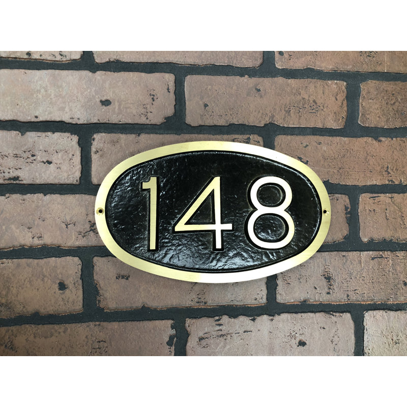 Plaque d’adresse murale sur 1 ligne bold, Noir / or, Oui