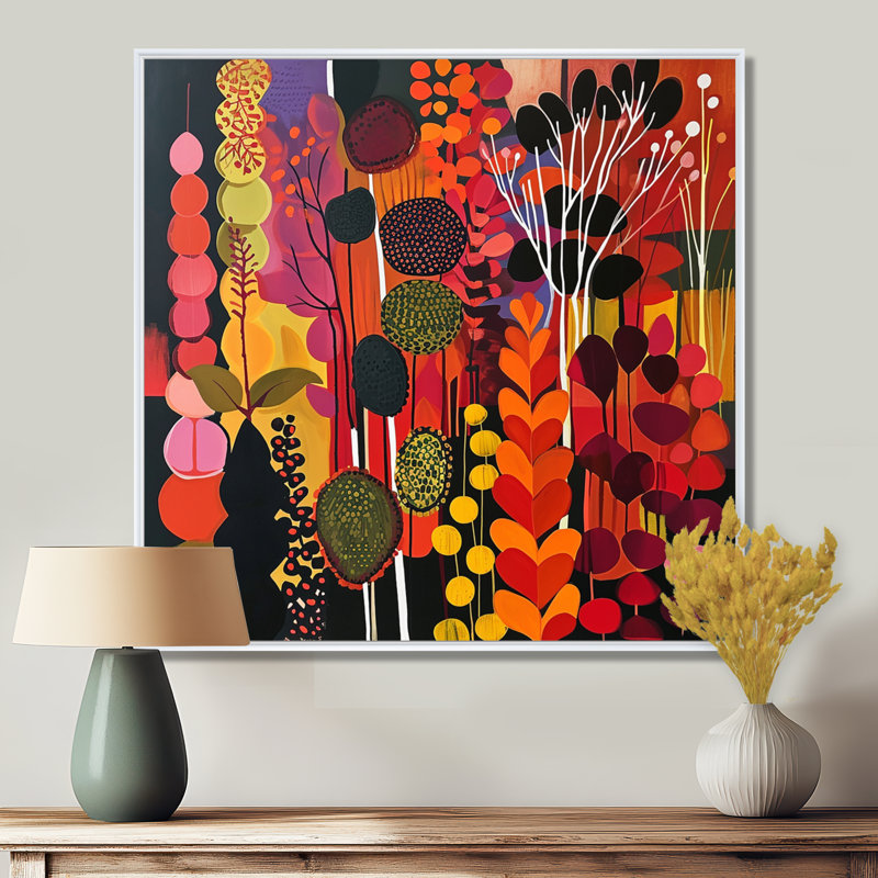 Feuilles d'automne, forêt, Illustration rétro - Botanique, art mural, Toile encadrée flottée blanche