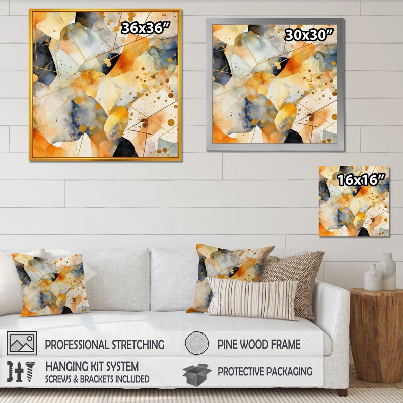 Couleurs vibrantes de l'œuvre scandinave IV - décoration murale scandinave, Cadre doré simple, H 16 po x l 16 po x P 1 po