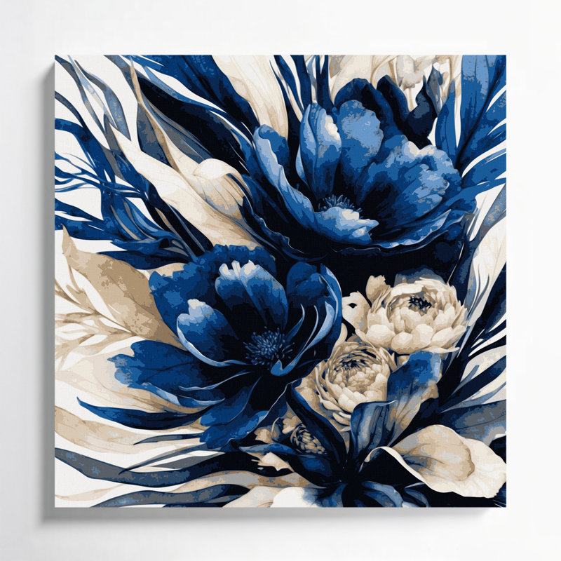 Aquarelle, art floral gris sur toile, H 12 po x l 12 po