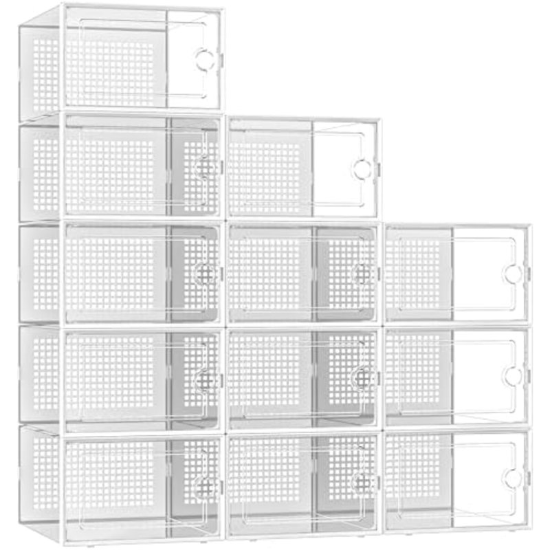 Ensemble de 12 boîtes de rangement pour chaussures X-Large, 6.42" H x 10.1" W x 13.2" D, Blanc