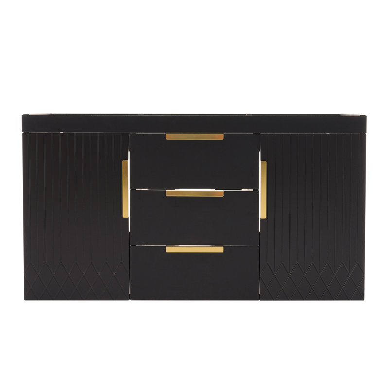 Meuble-lavabo mural 36 po sans lavabo, armoire de rangement flottante avec 2 tiroirs, armoire de salle de bain en bois massif (lavabo non inclus)